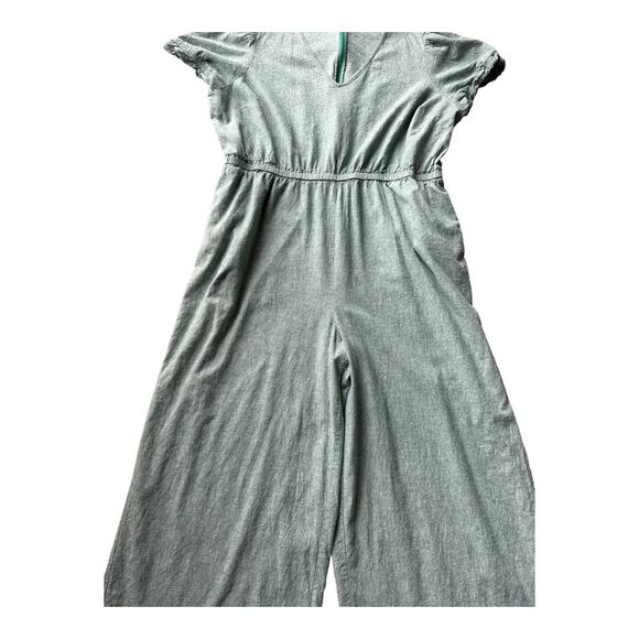 Lane Bryant V neck short Puff-Sleeve Linen Jumpsuit in green size 22 - Picture 5 of 9